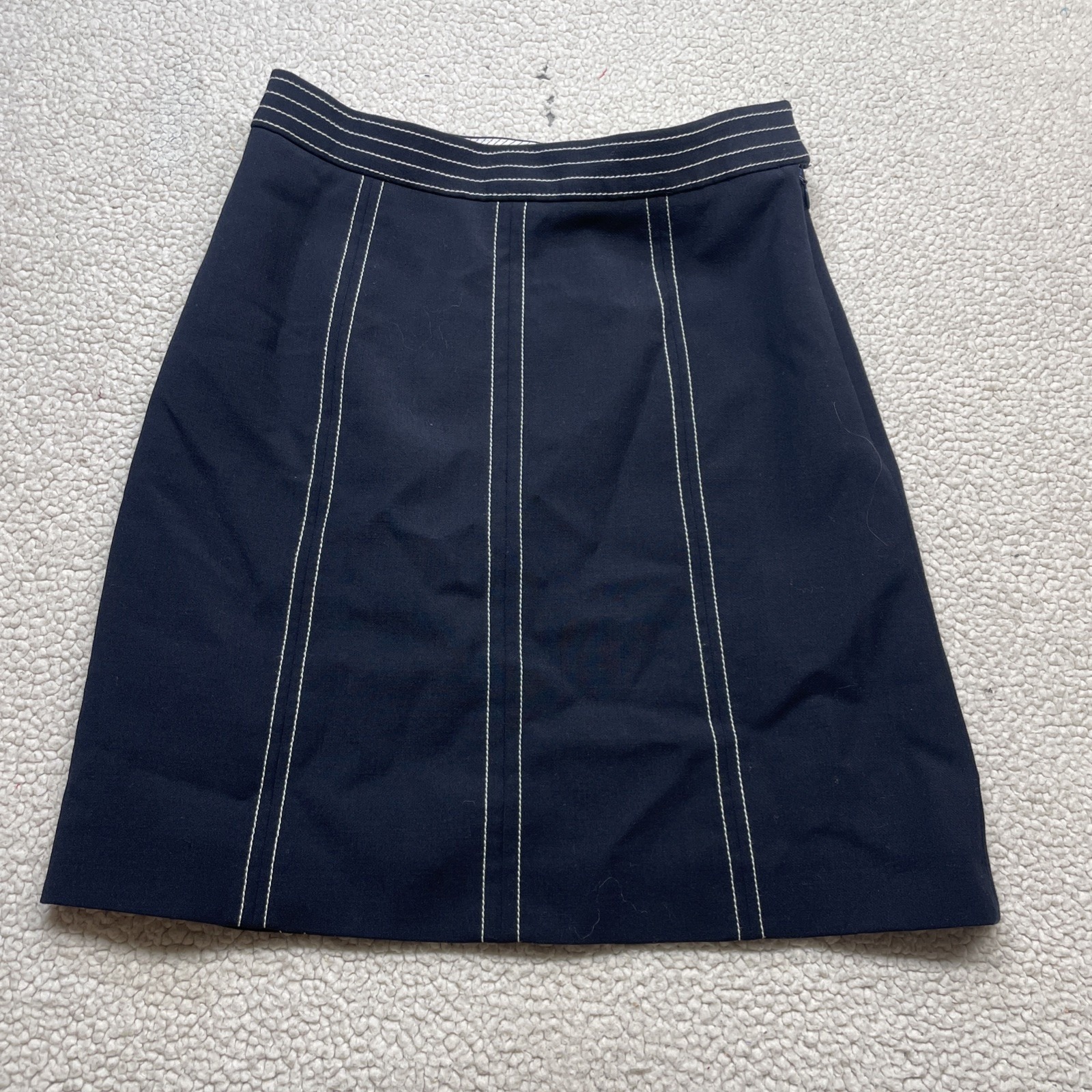 Brooks Brothers Skirt Womens 2 Navy Red Fleece A-Line Contrast Stitch Wool Blend